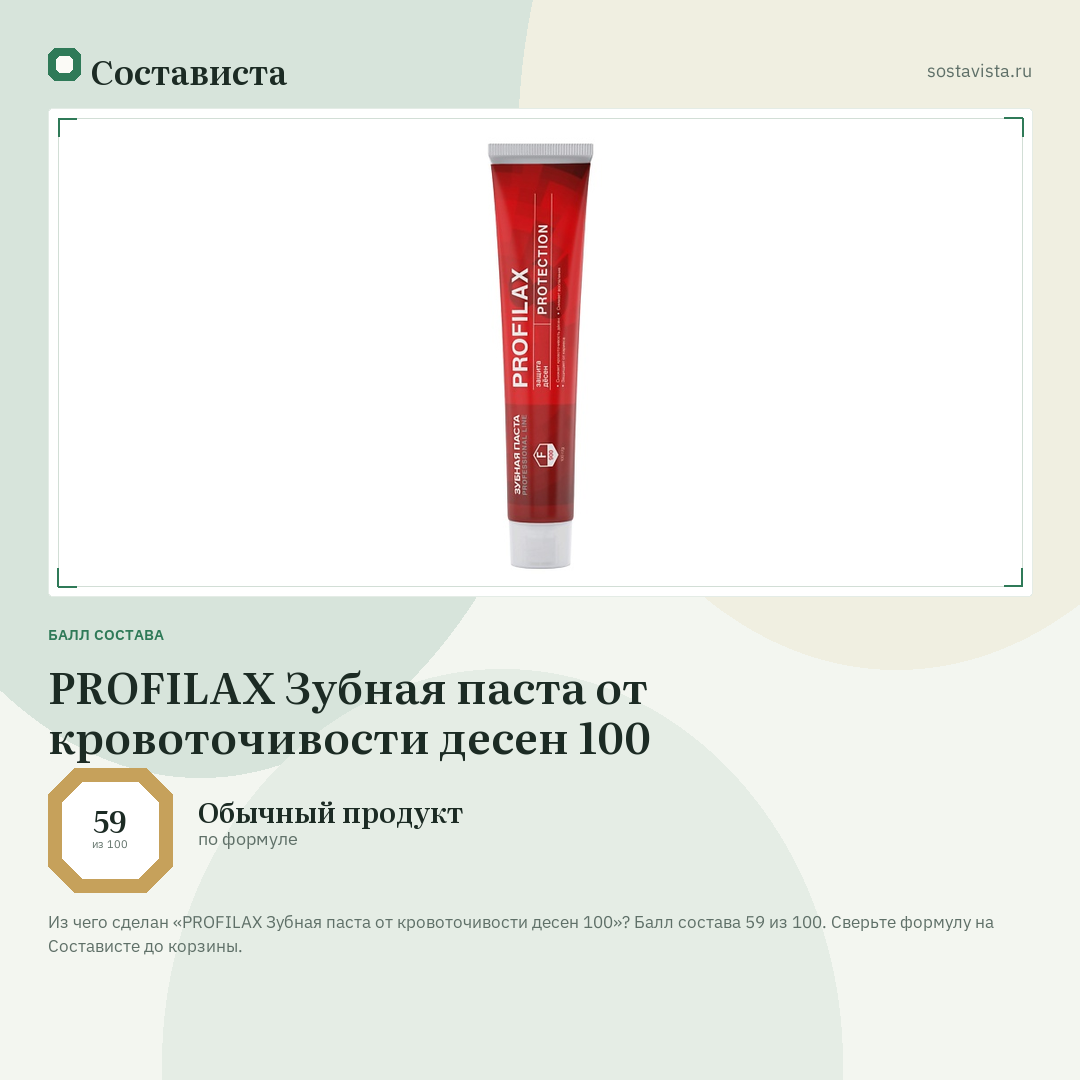 PROFILAX Зубная паста от кровоточивости десен 100: балл состава 59 из 100 — Состависта