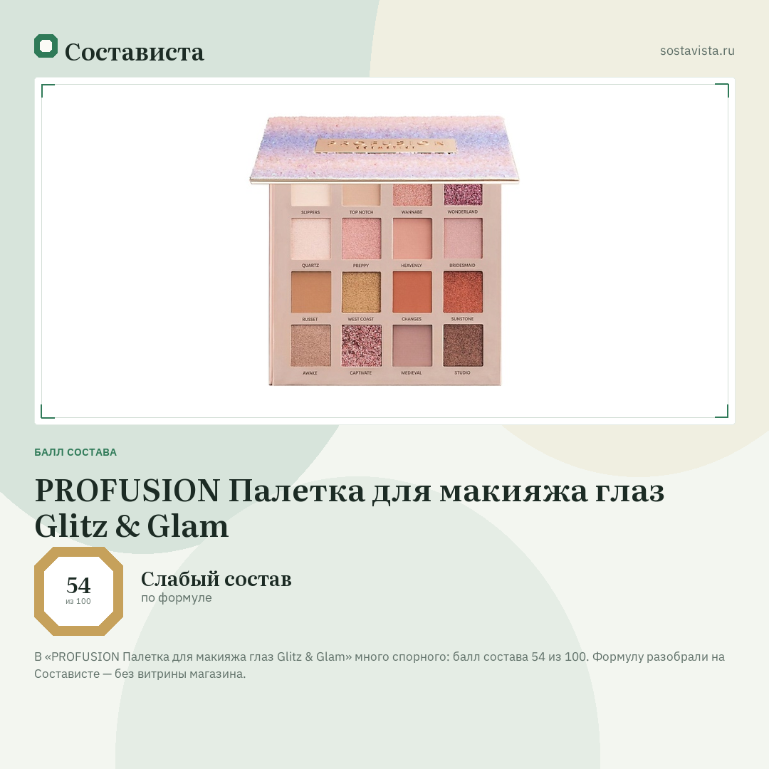 PROFUSION Палетка для макияжа глаз Glitz & Glam: балл состава 54 из 100 — Состависта