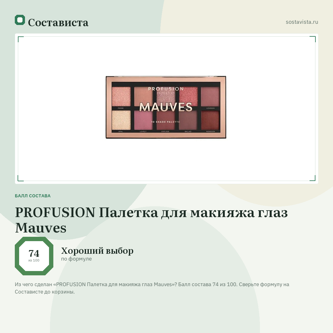 PROFUSION Палетка для макияжа глаз Mauves: балл состава 74 из 100 — Состависта