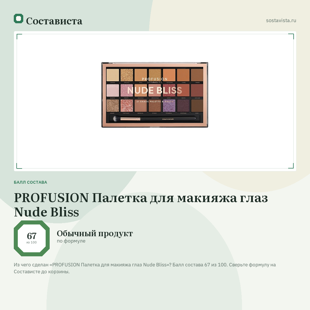 PROFUSION Палетка для макияжа глаз Nude Bliss: балл состава 67 из 100 — Состависта