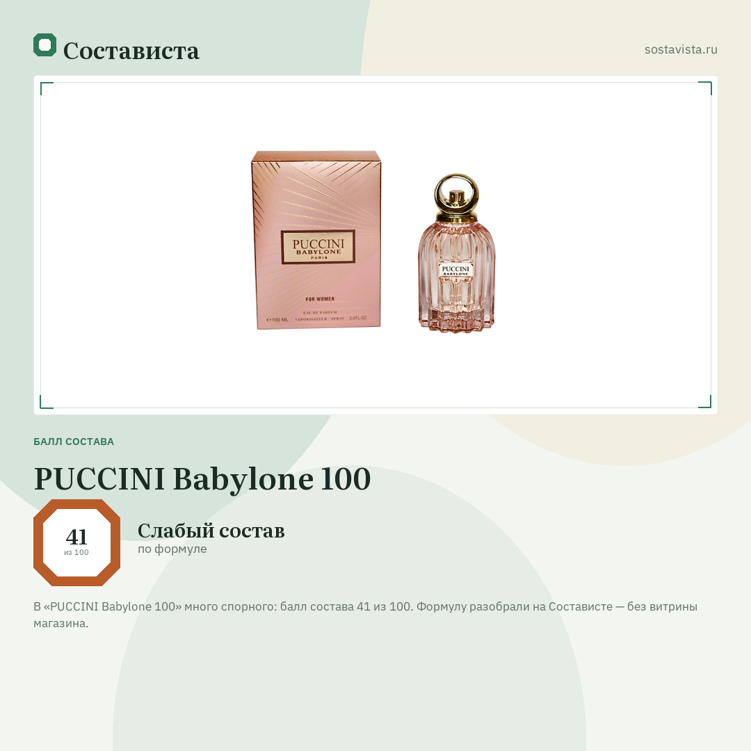 PUCCINI Babylone 100: балл состава 41 из 100 — Состависта