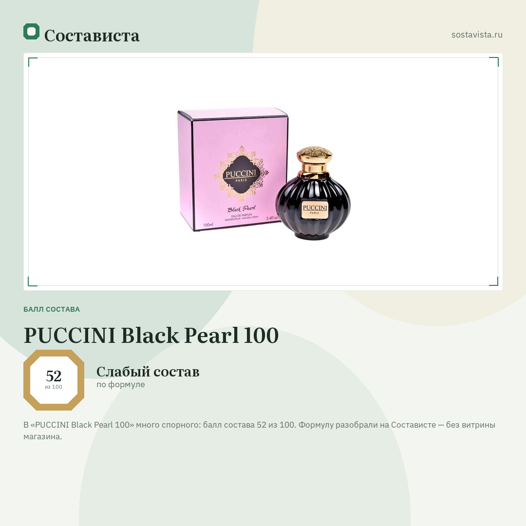 PUCCINI Black Pearl 100: балл состава 52 из 100 — Состависта