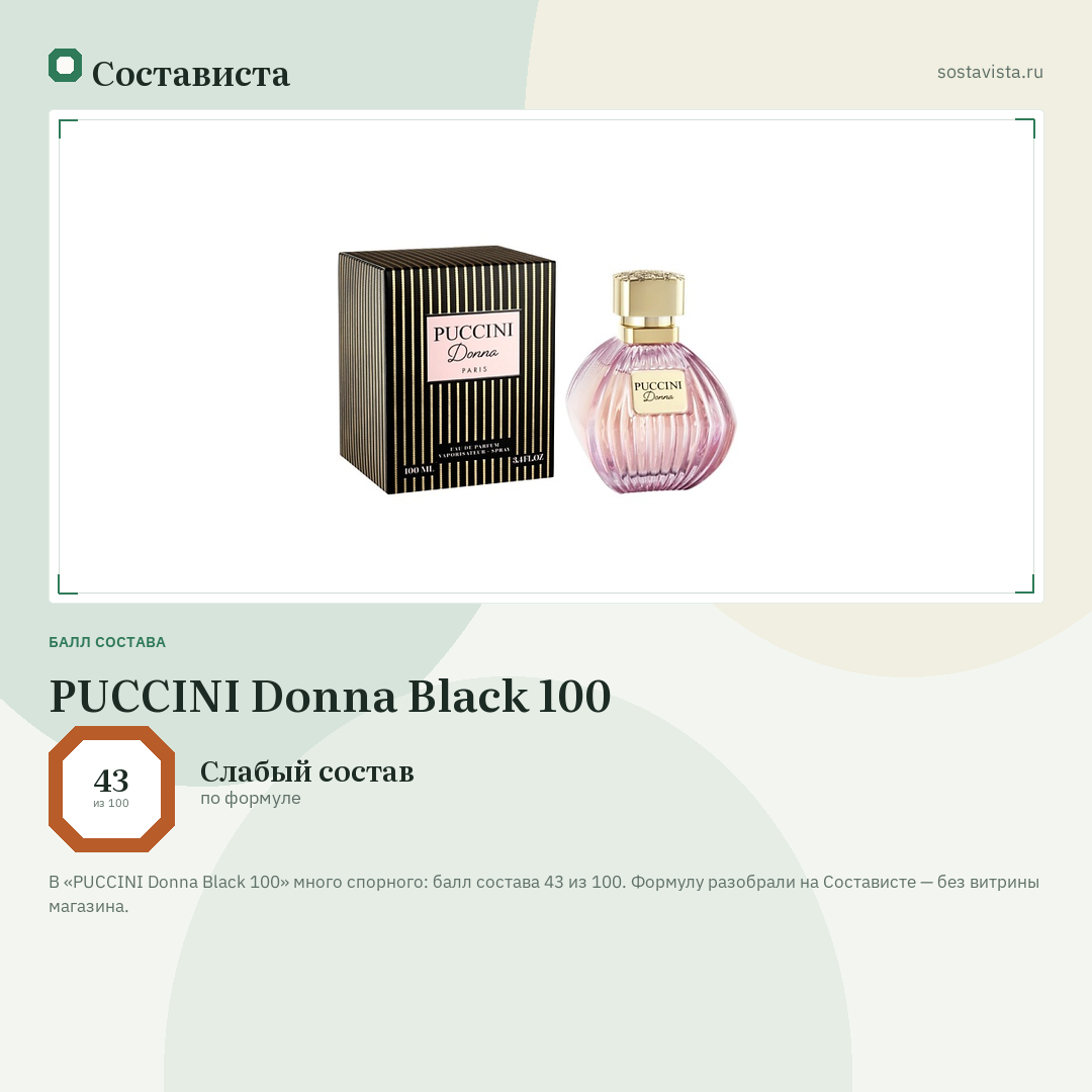 PUCCINI Donna Black 100: балл состава 43 из 100 — Состависта