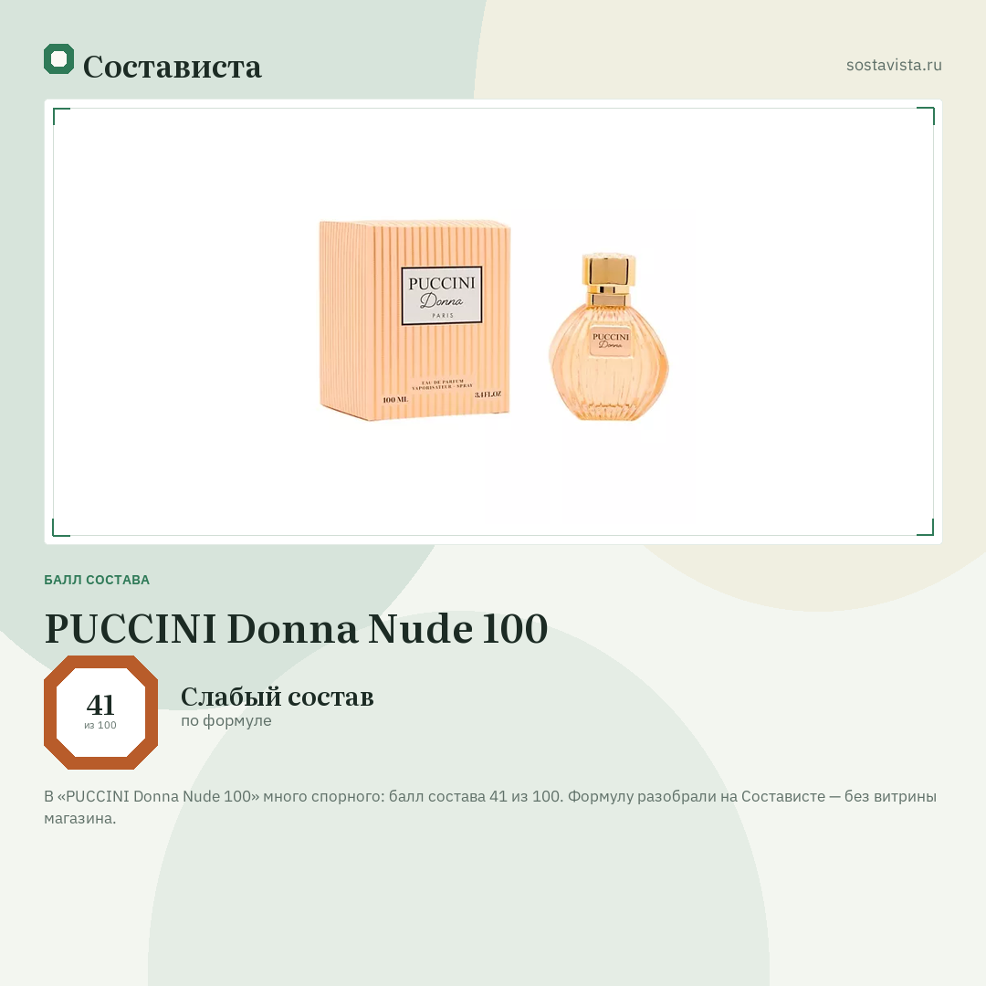 PUCCINI Donna Nude 100: балл состава 41 из 100 — Состависта