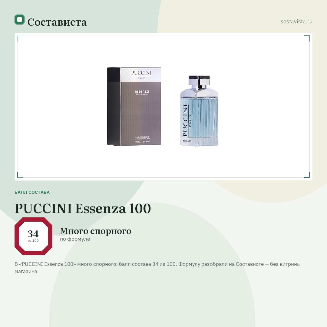 PUCCINI Essenza 100: балл состава 34 из 100 — Состависта