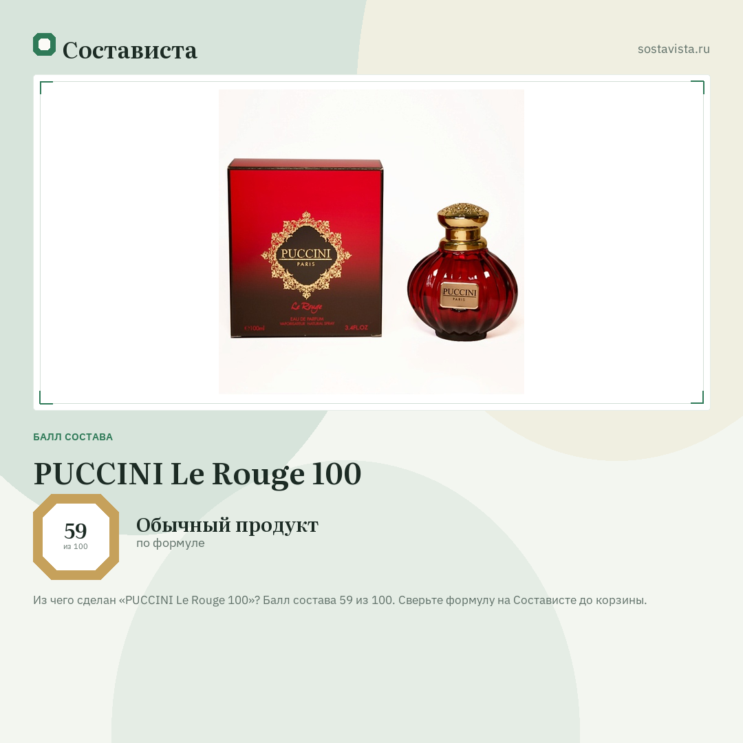 PUCCINI Le Rouge 100: балл состава 59 из 100 — Состависта