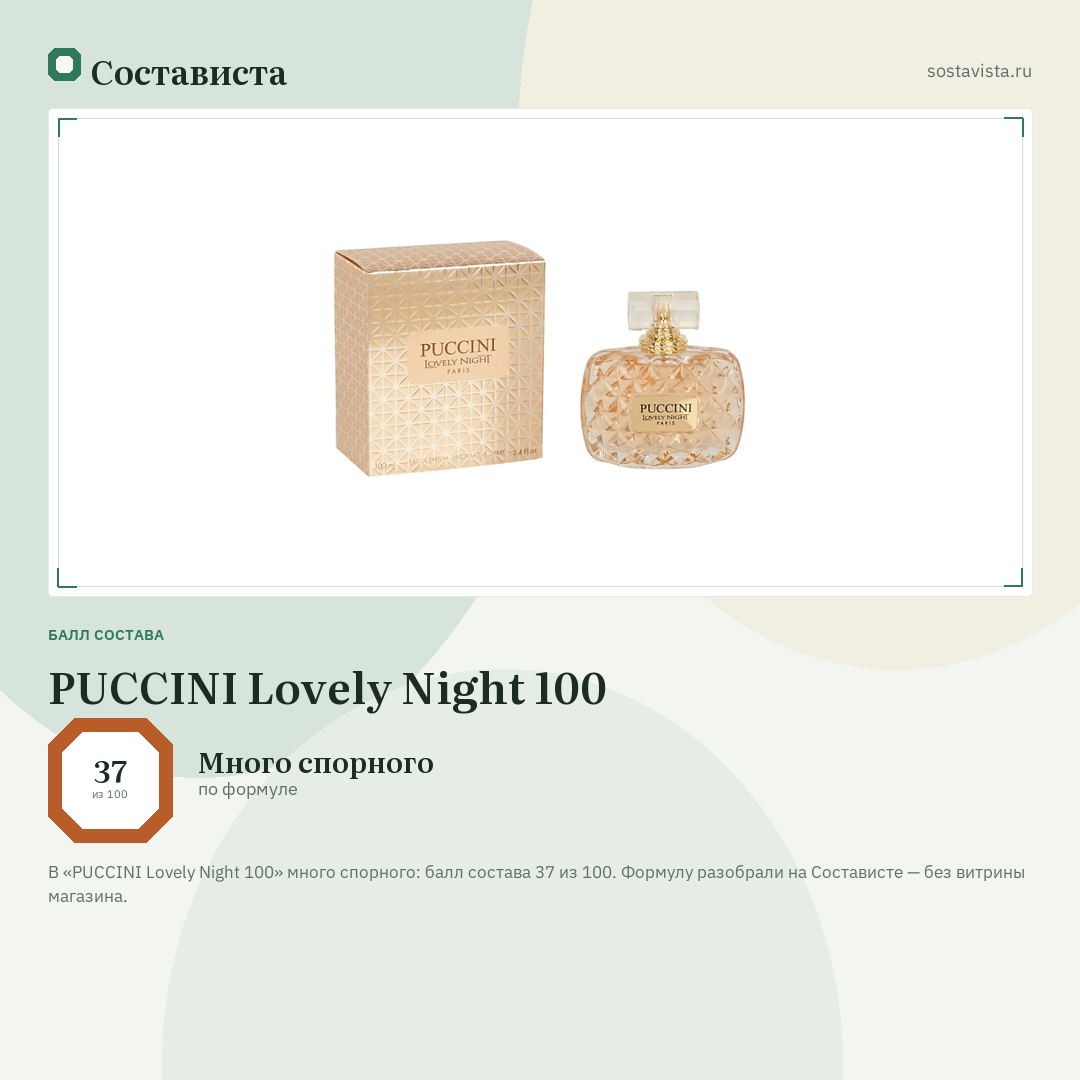 PUCCINI Lovely Night 100: балл состава 37 из 100 — Состависта