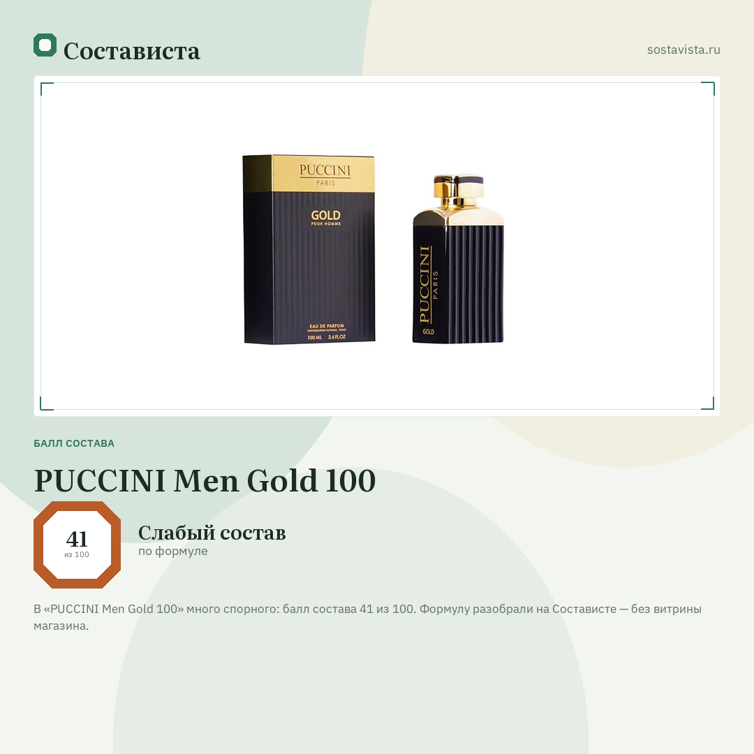 PUCCINI Men Gold 100: балл состава 41 из 100 — Состависта