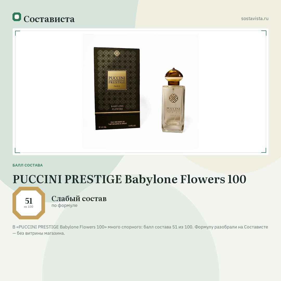 PUCCINI PRESTIGE Babylone Flowers 100: балл состава 51 из 100 — Состависта