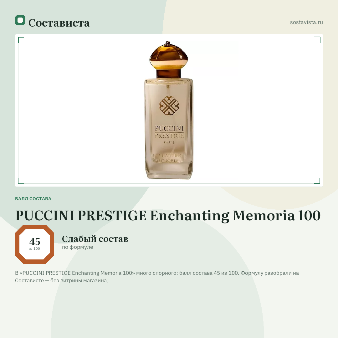 PUCCINI PRESTIGE Enchanting Memoria 100: балл состава 45 из 100 — Состависта