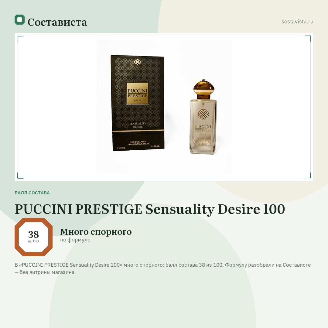 PUCCINI PRESTIGE Sensuality Desire 100: балл состава 38 из 100 — Состависта