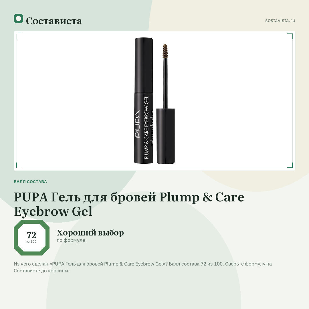 PUPA Гель для бровей Plump & Care Eyebrow Gel: балл состава 72 из 100 — Состависта