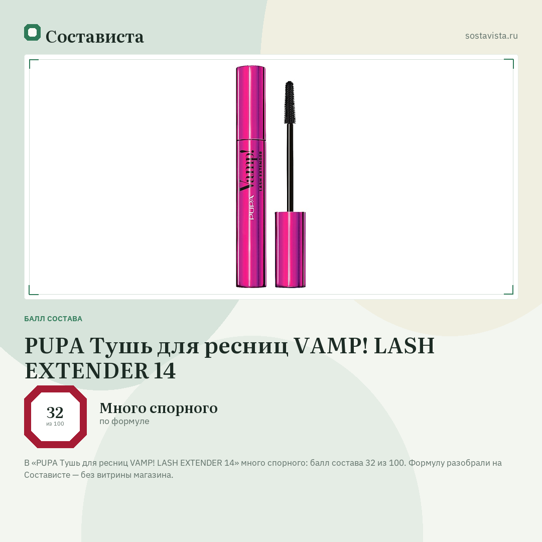 PUPA Тушь для ресниц VAMP! LASH EXTENDER 14: балл состава 32 из 100 — Состависта