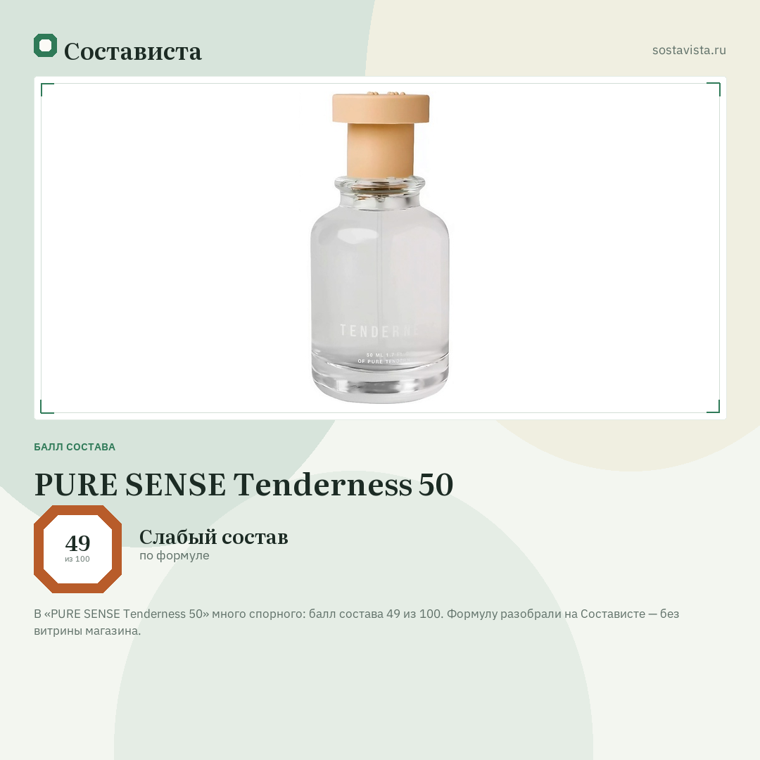 PURE SENSE Tenderness 50: балл состава 49 из 100 — Состависта
