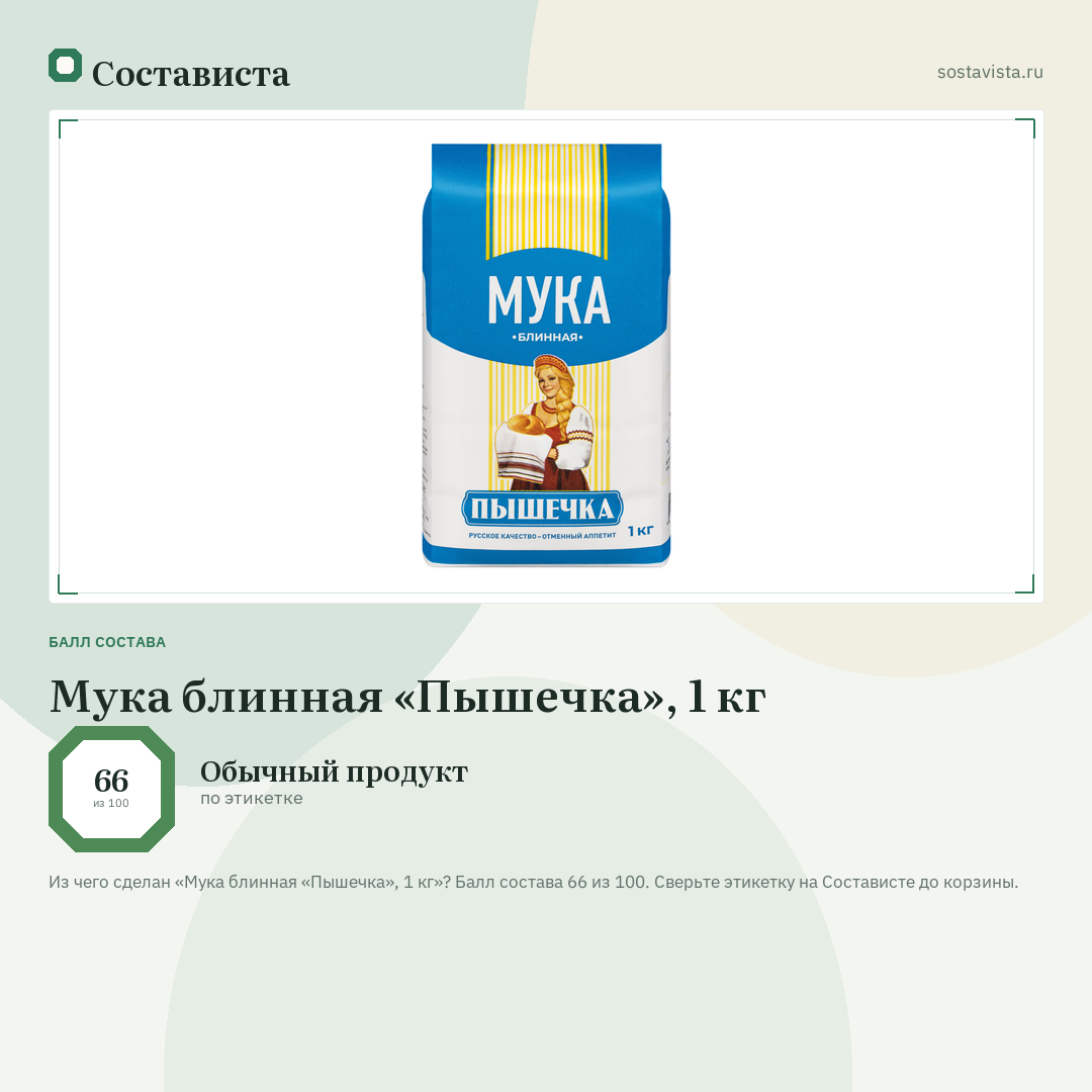 Мука блинная «Пышечка», 1 кг: балл состава 66 из 100 — Состависта