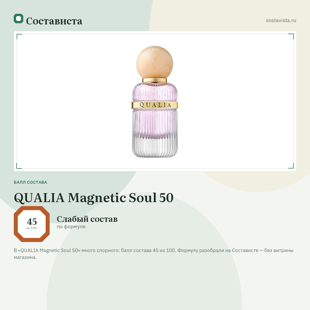 QUALIA Magnetic Soul 50: балл состава 45 из 100 — Состависта
