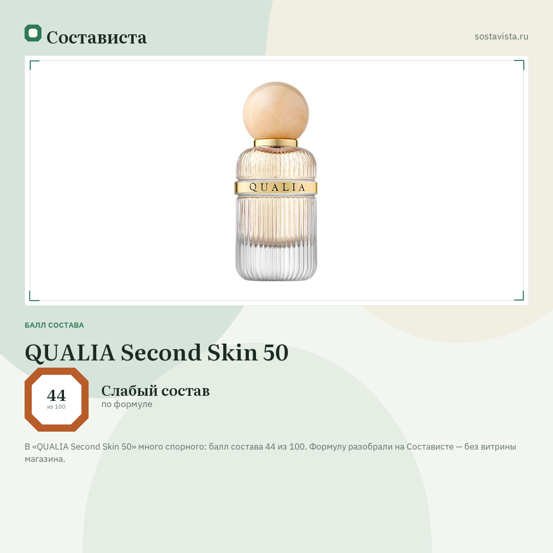 QUALIA Second Skin 50: балл состава 44 из 100 — Состависта