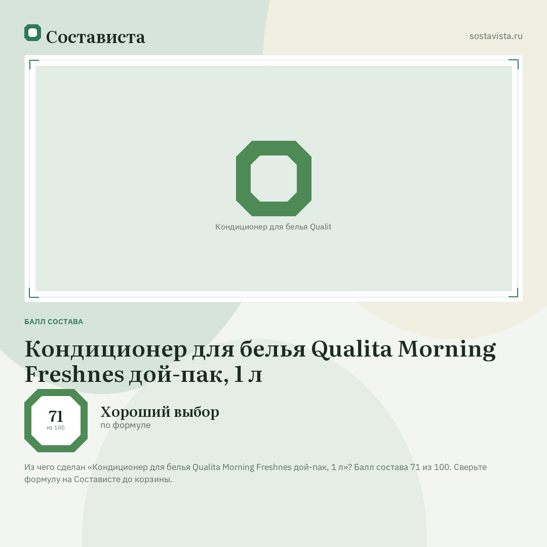 Кондиционер для белья Qualita Morning Freshnes дой-пак, 1 л: балл состава 71 из 100 — Состависта