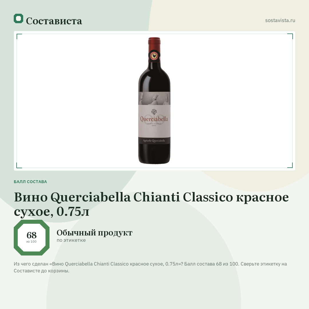 Вино Querciabella Chianti Classico красное сухое, 0.75л: балл состава 68 из 100 — Состависта
