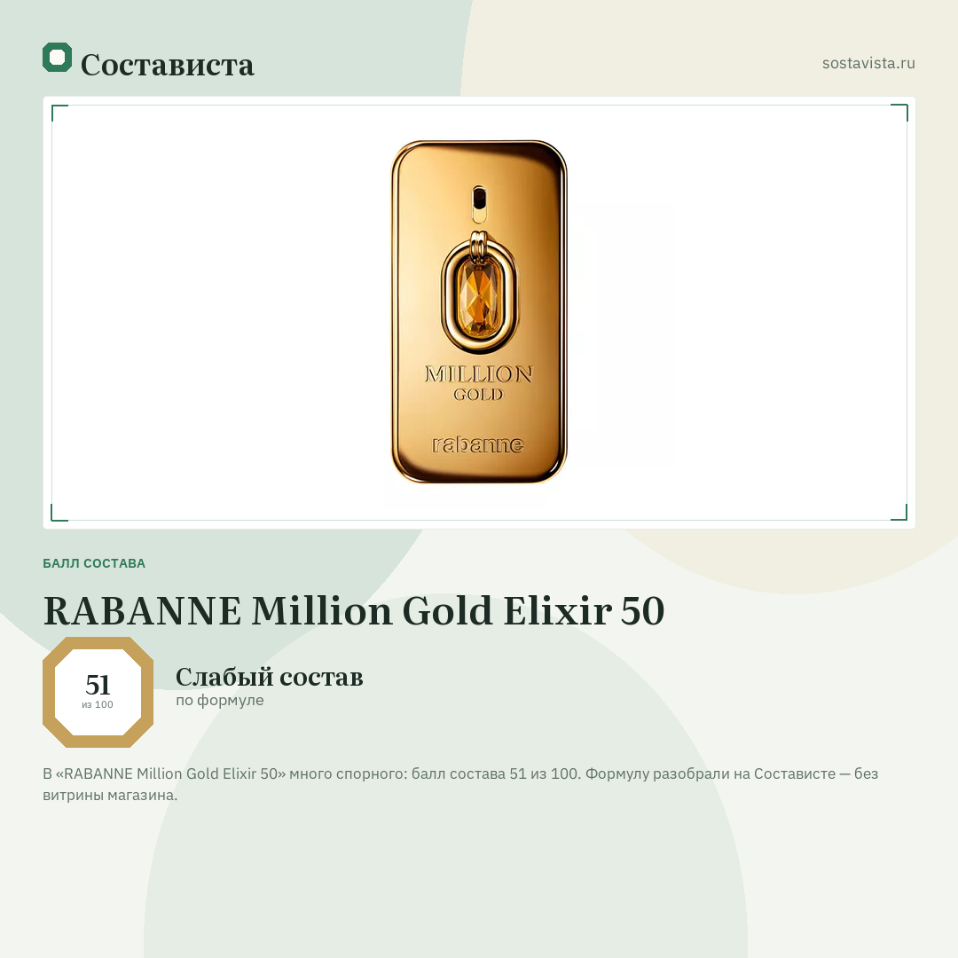 RABANNE Million Gold Elixir 50: балл состава 51 из 100 — Состависта