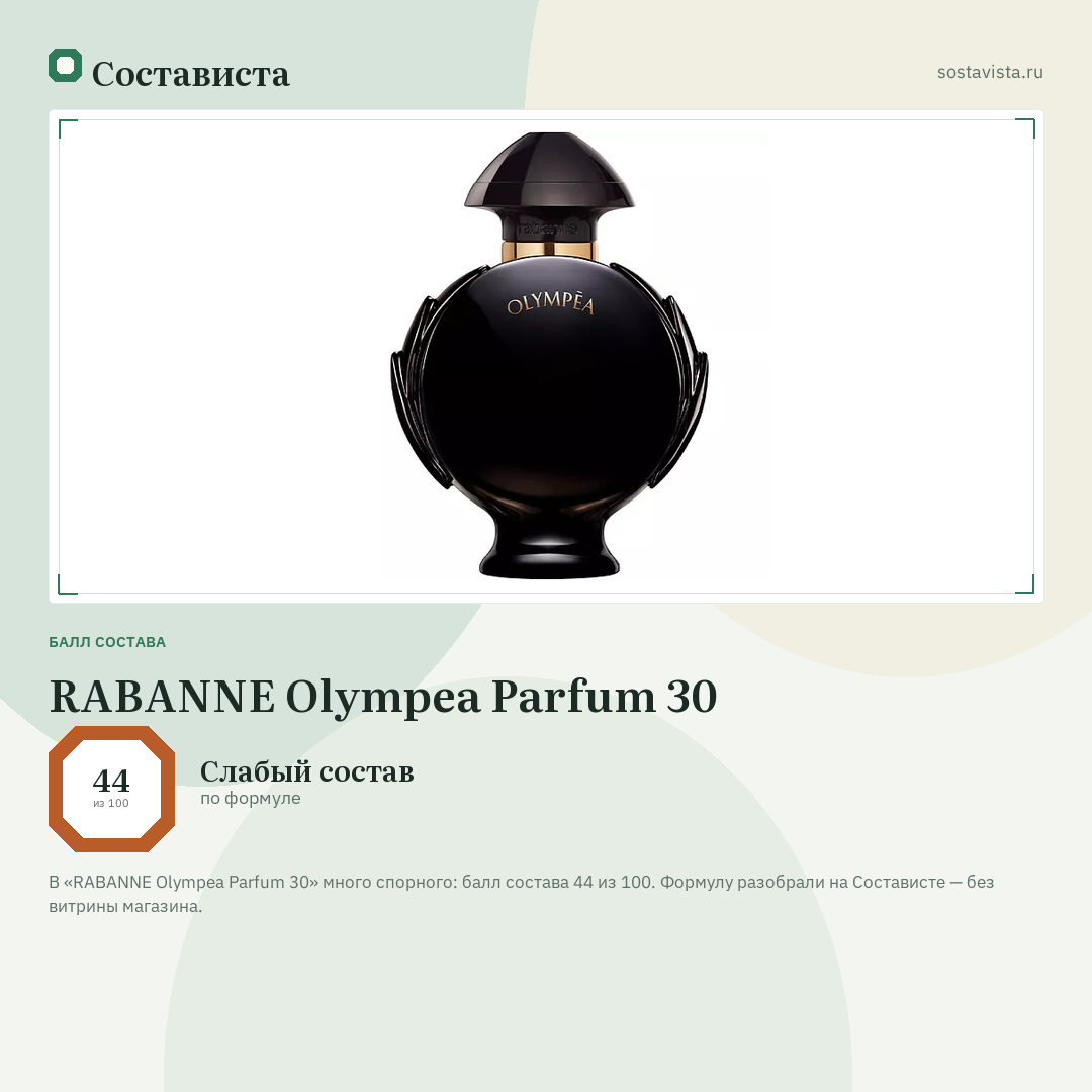 RABANNE Olympea Parfum 30: балл состава 44 из 100 — Состависта