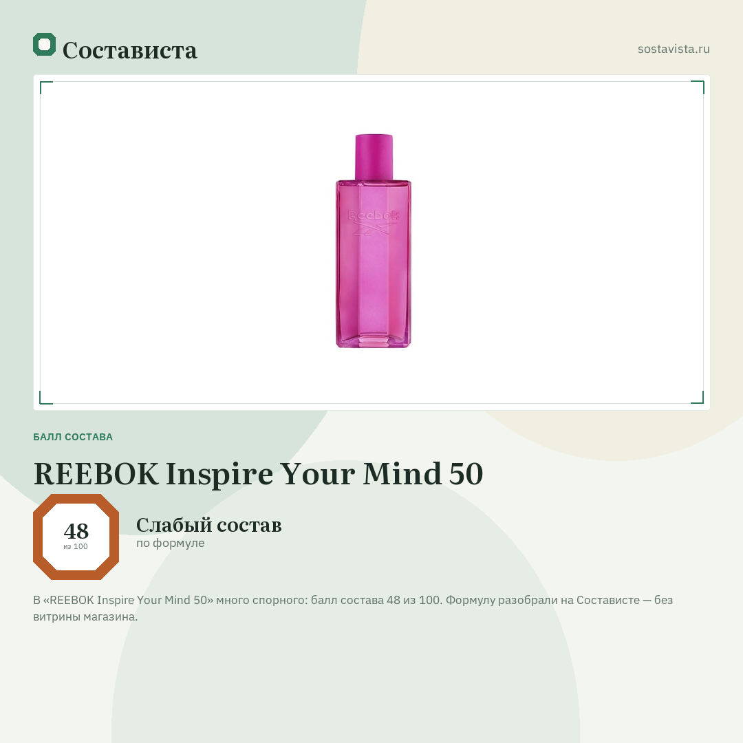 REEBOK Inspire Your Mind 50: балл состава 48 из 100 — Состависта