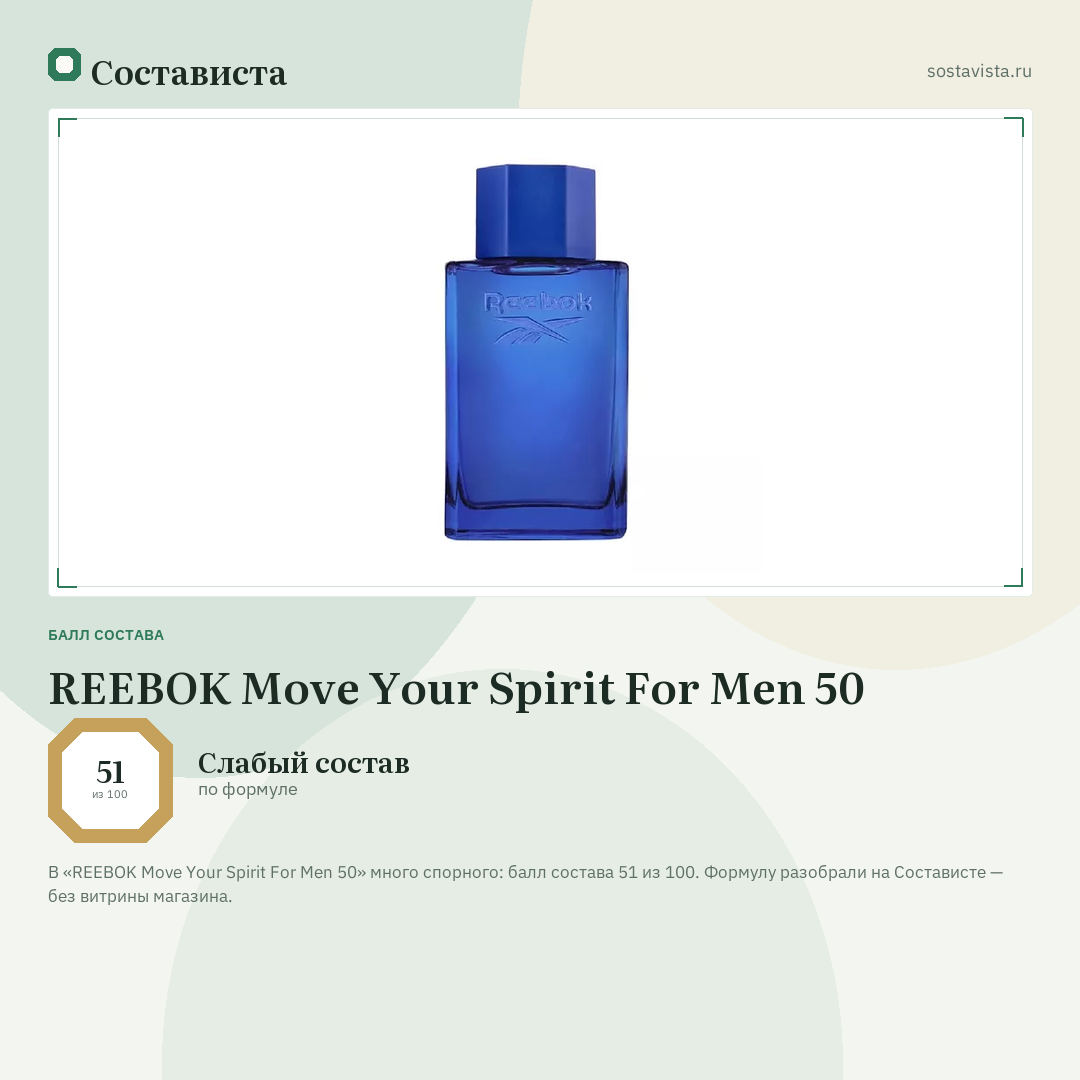 REEBOK Move Your Spirit For Men 50: балл состава 51 из 100 — Состависта