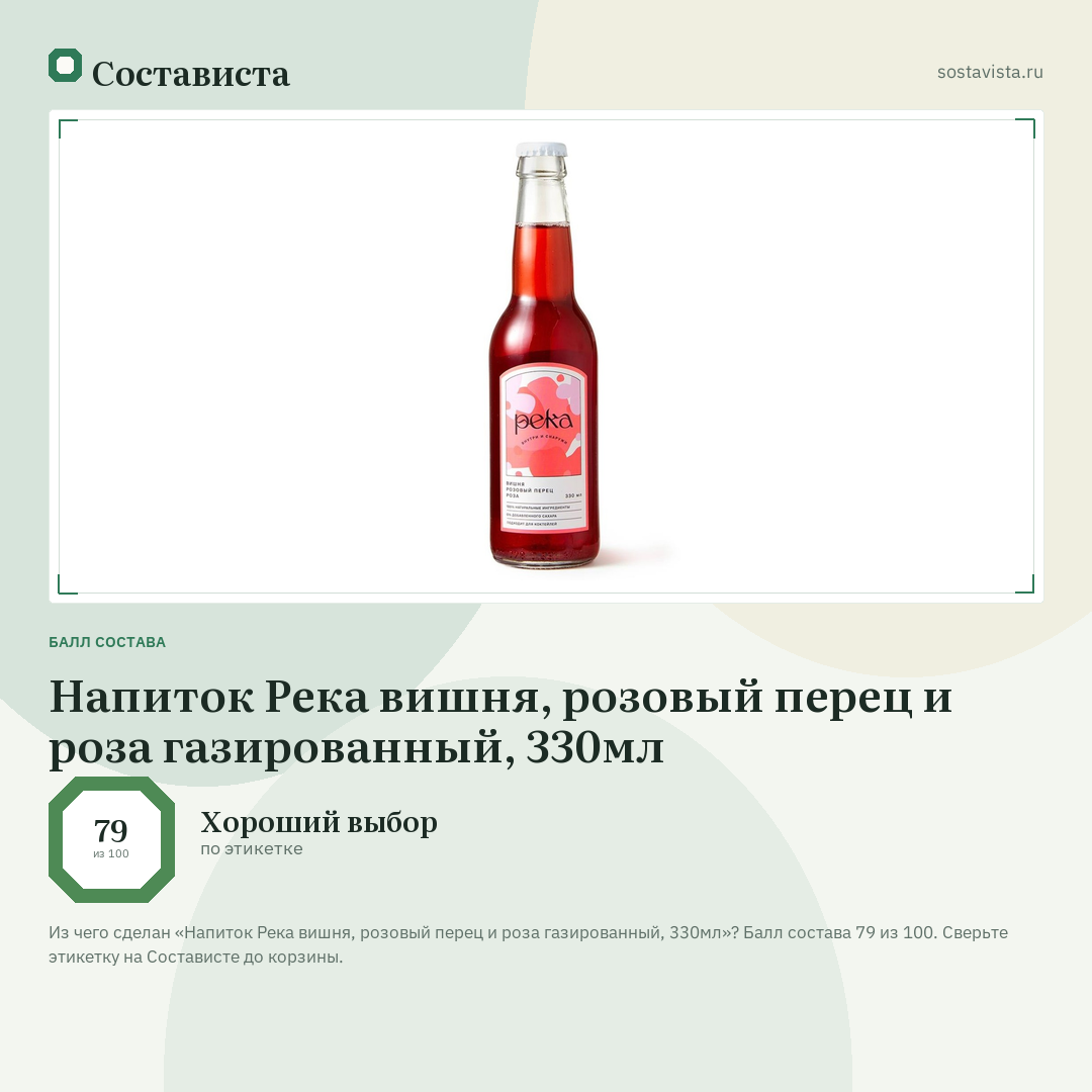 Напиток Река вишня, розовый перец и роза газированный, 330мл: балл состава 79 из 100 — Состависта