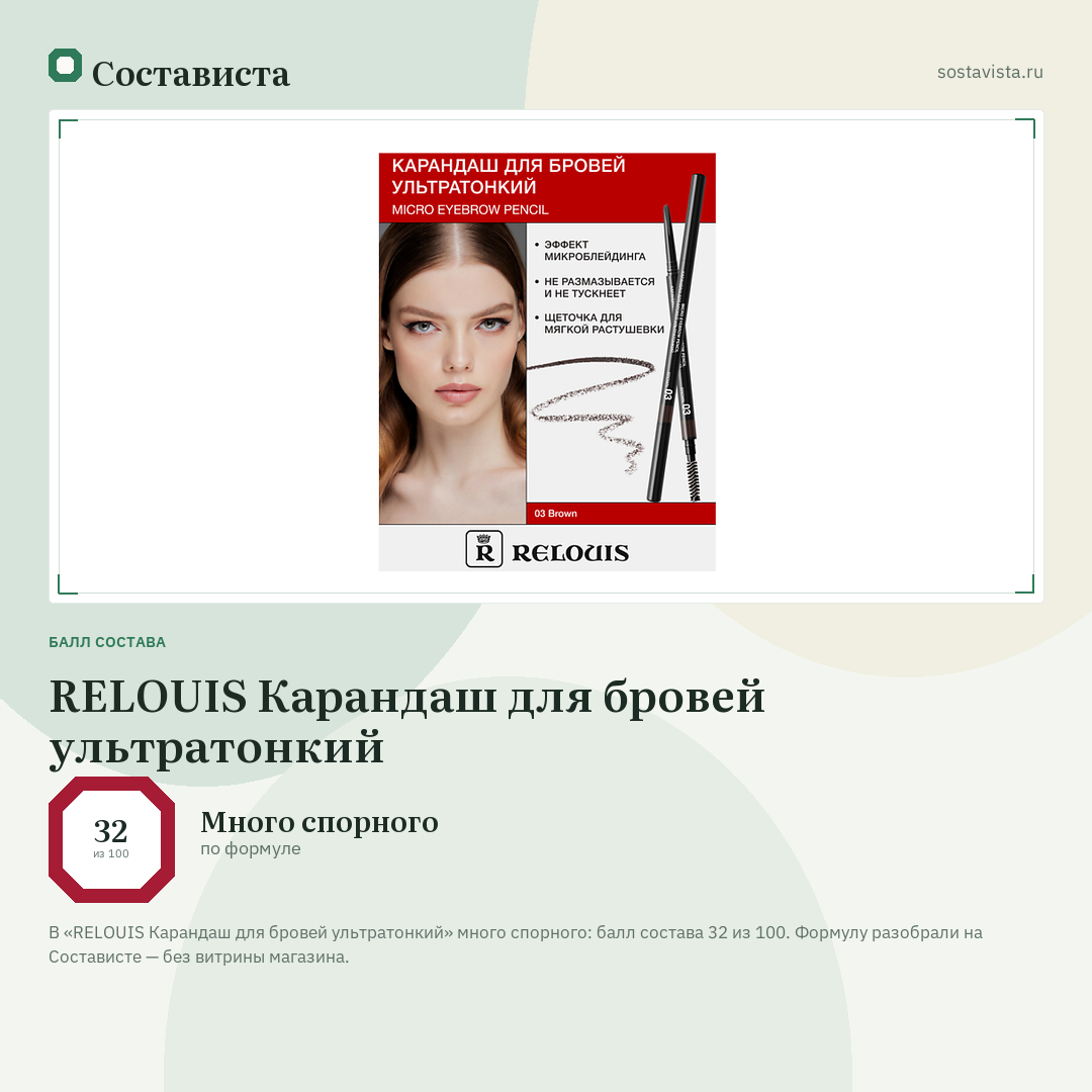 RELOUIS Карандаш для бровей ультратонкий: балл состава 32 из 100 — Состависта