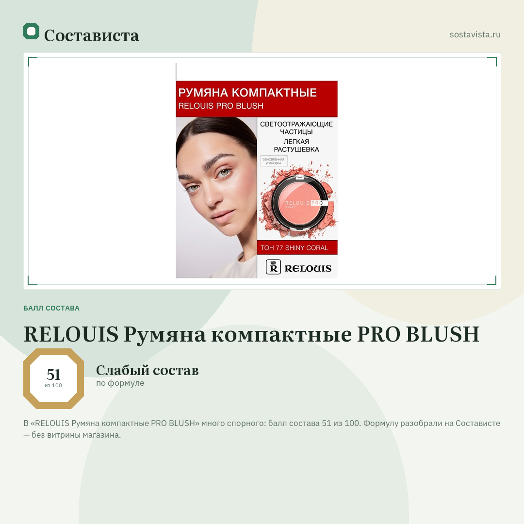 RELOUIS Румяна компактные PRO BLUSH: балл состава 51 из 100 — Состависта