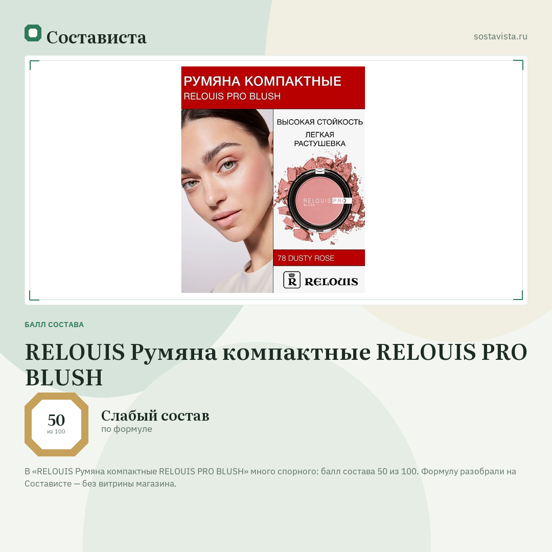 RELOUIS Румяна компактные RELOUIS PRO BLUSH: балл состава 50 из 100 — Состависта