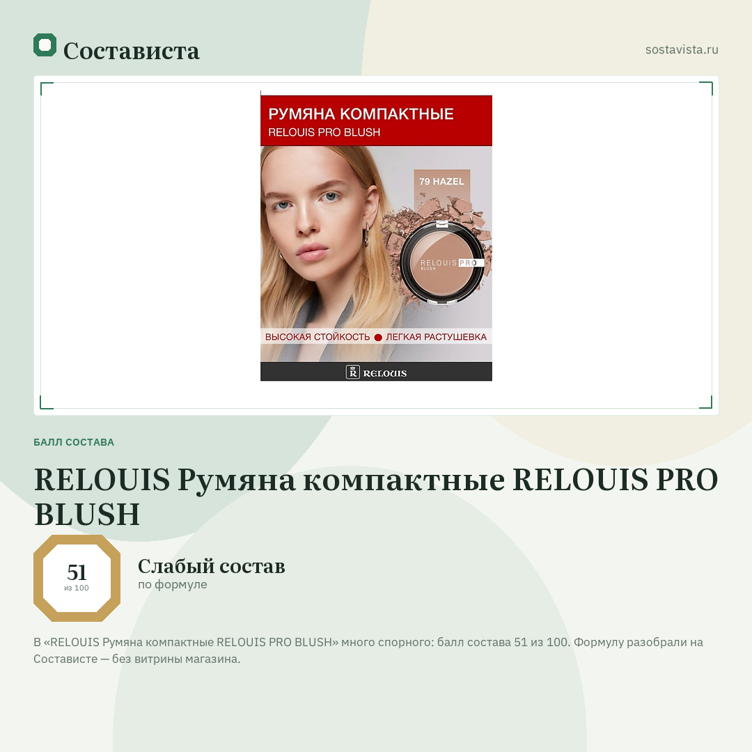 RELOUIS Румяна компактные RELOUIS PRO BLUSH: балл состава 51 из 100 — Состависта