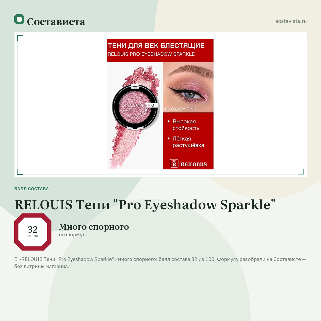 RELOUIS Тени "Pro Eyeshadow Sparkle": балл состава 32 из 100 — Состависта