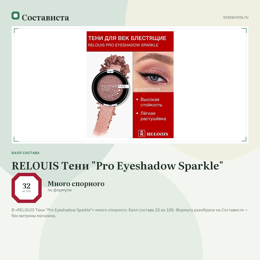 RELOUIS Тени "Pro Eyeshadow Sparkle": балл состава 32 из 100 — Состависта