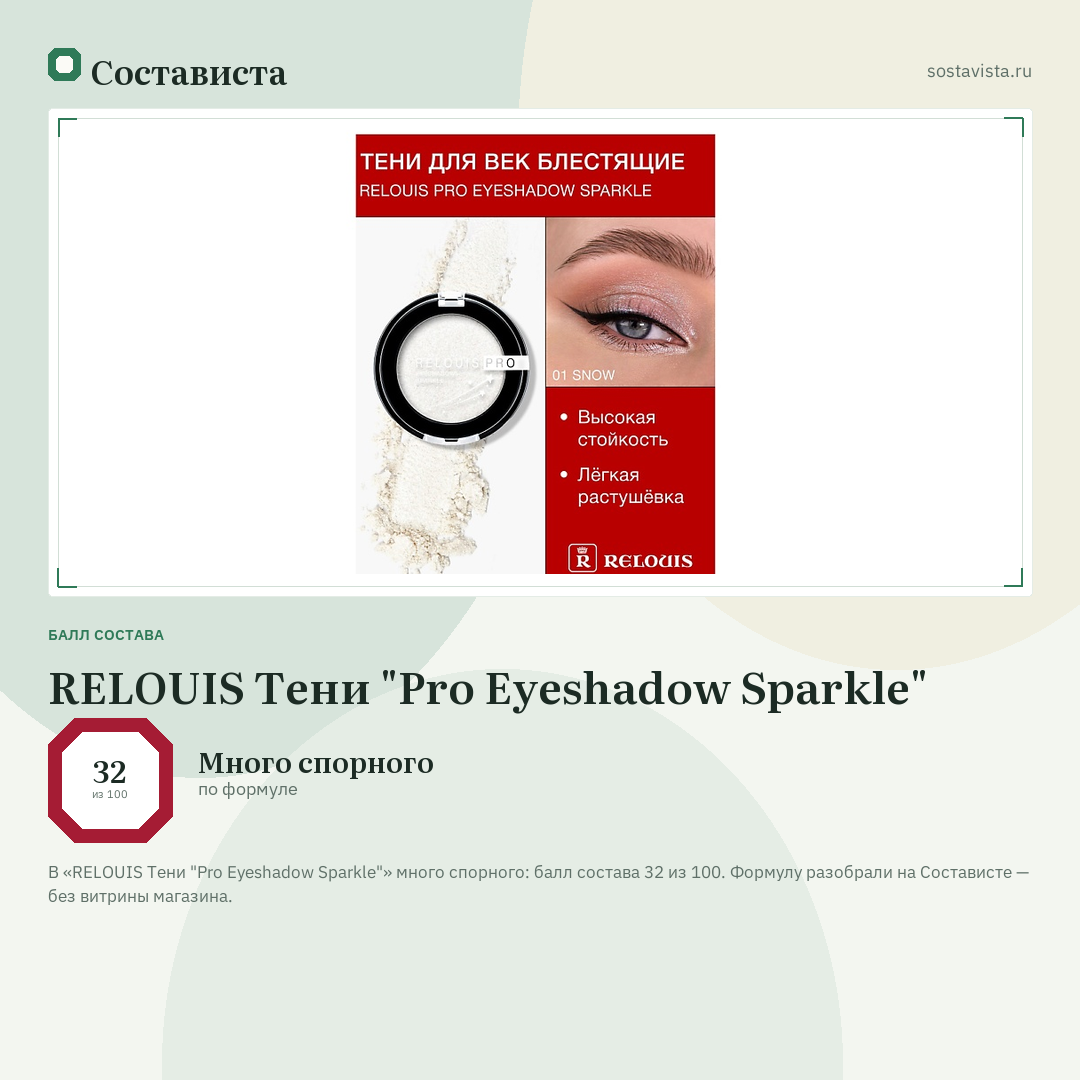 RELOUIS Тени "Pro Eyeshadow Sparkle": балл состава 32 из 100 — Состависта