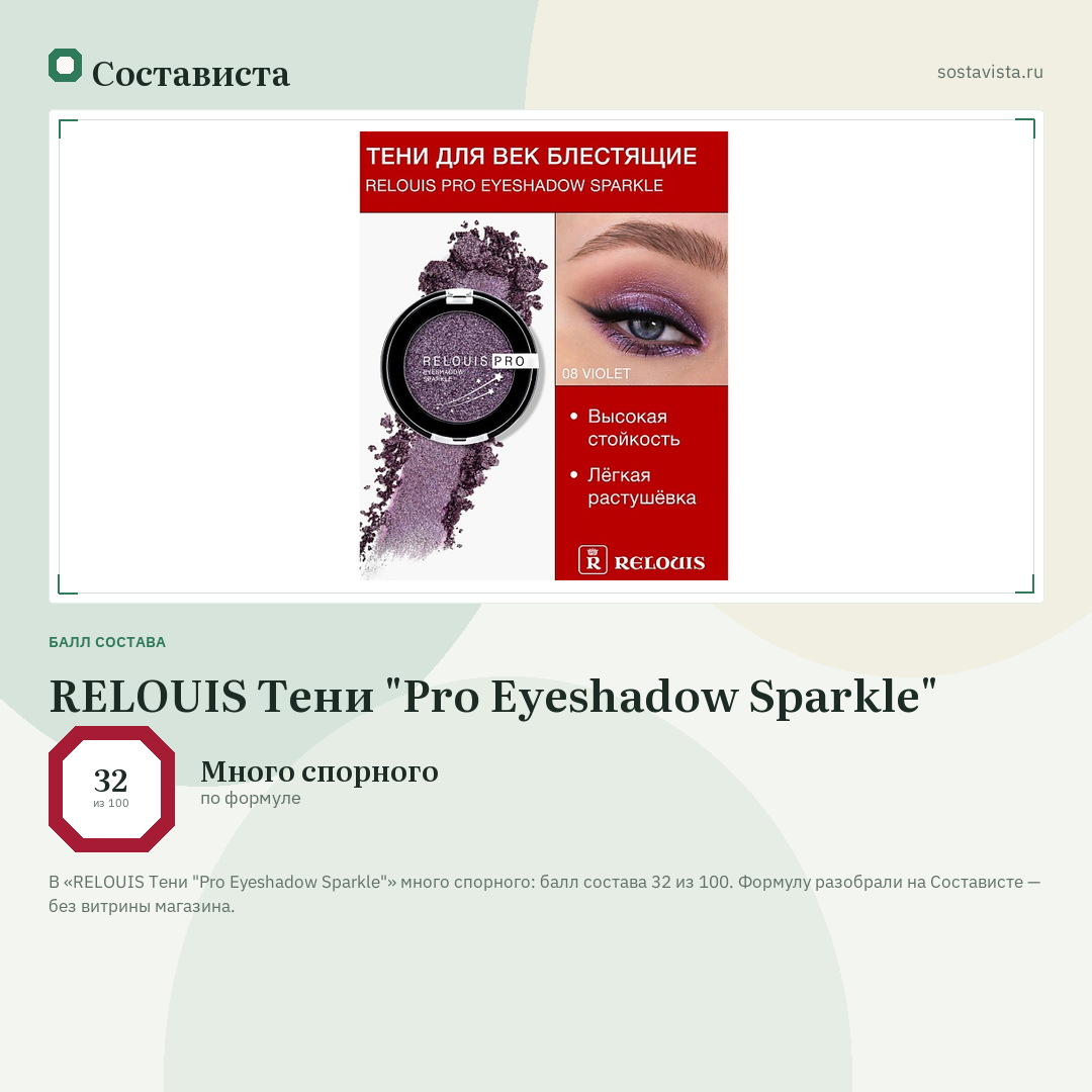 RELOUIS Тени "Pro Eyeshadow Sparkle": балл состава 32 из 100 — Состависта