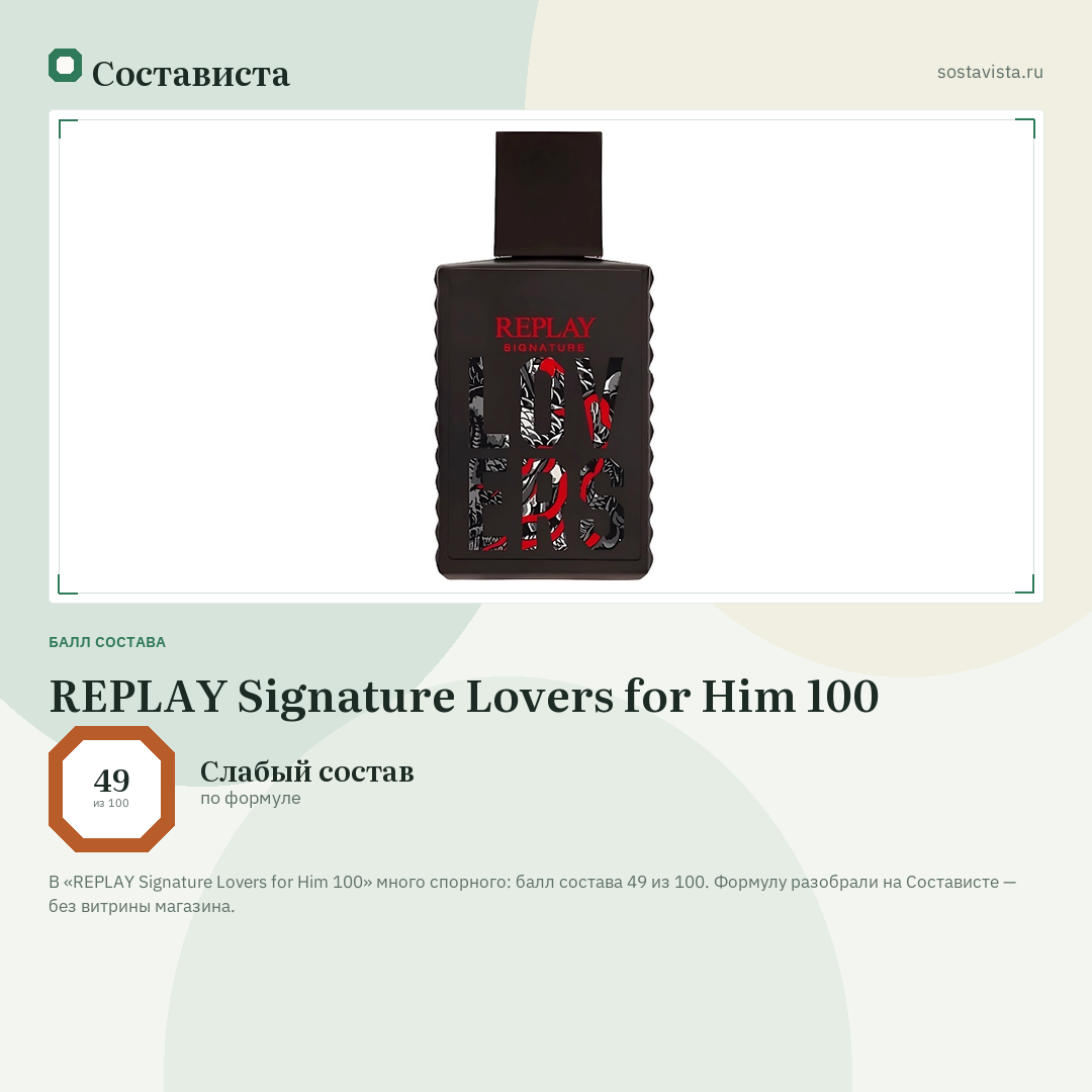 REPLAY Signature Lovers for Him 100: балл состава 49 из 100 — Состависта