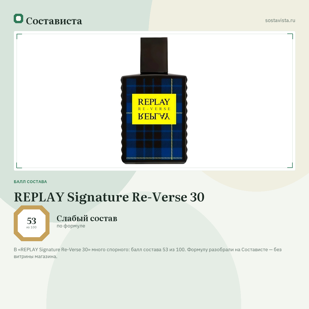 REPLAY Signature Re-Verse 30: балл состава 53 из 100 — Состависта