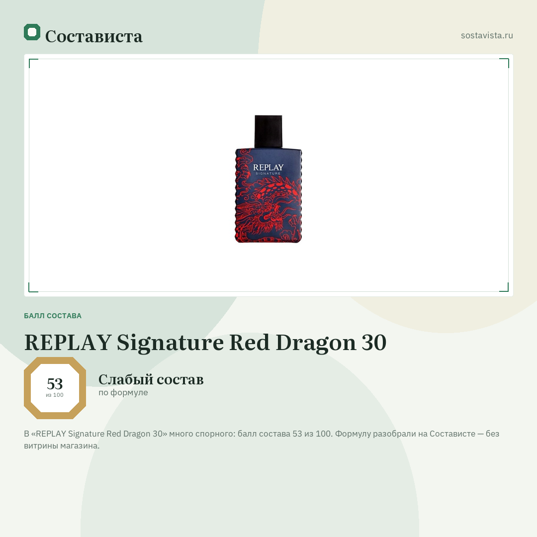 REPLAY Signature Red Dragon 30: балл состава 53 из 100 — Состависта