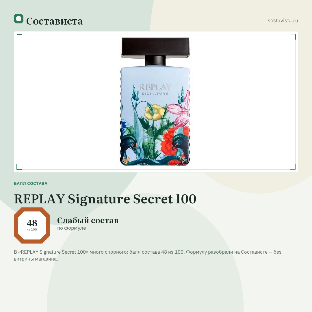 REPLAY Signature Secret 100: балл состава 48 из 100 — Состависта