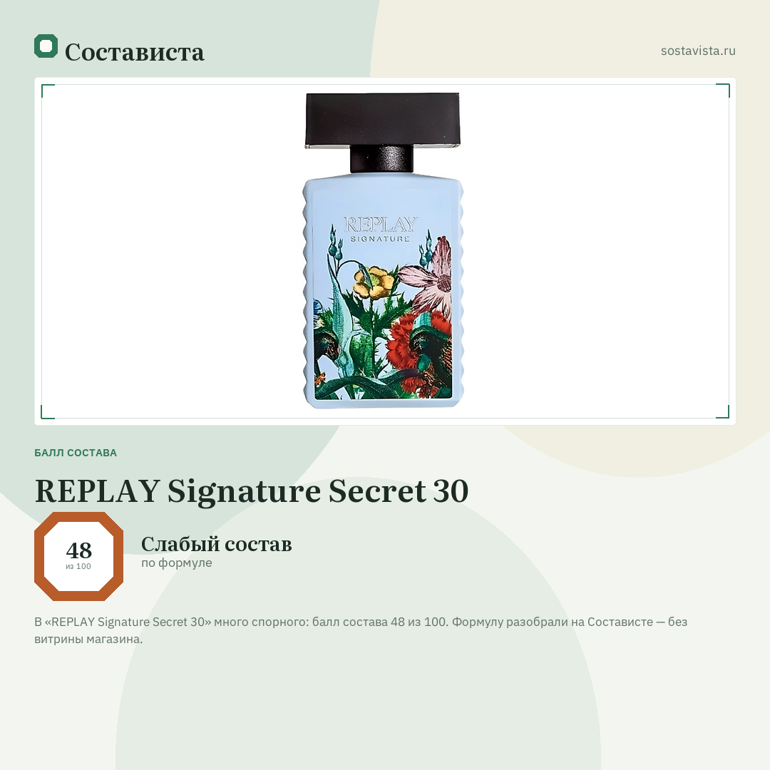 REPLAY Signature Secret 30: балл состава 48 из 100 — Состависта