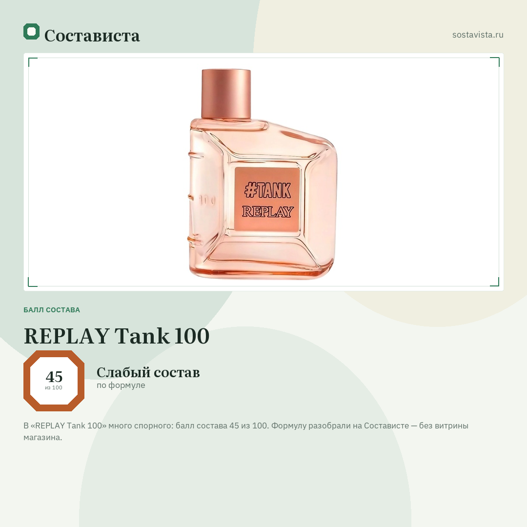 REPLAY Tank 100: балл состава 45 из 100 — Состависта