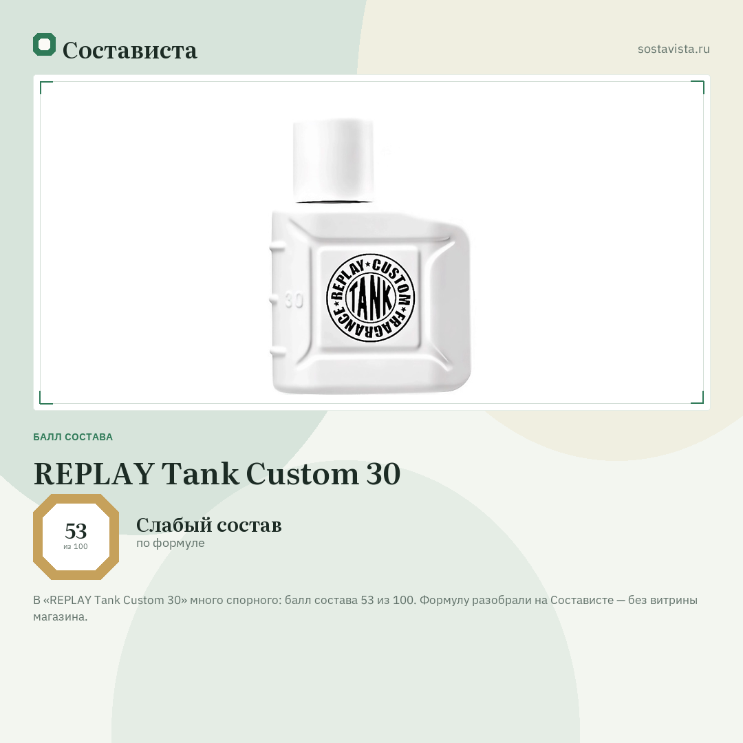 REPLAY Tank Custom 30: балл состава 53 из 100 — Состависта