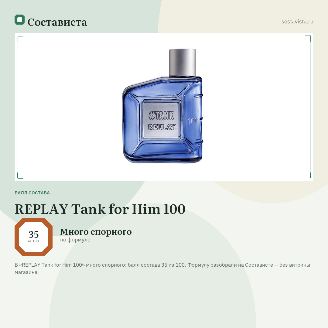 REPLAY Tank for Him 100: балл состава 35 из 100 — Состависта