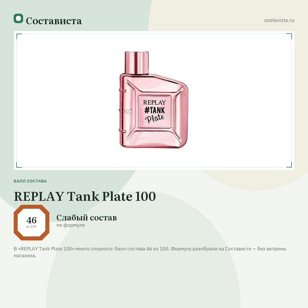 REPLAY Tank Plate 100: балл состава 46 из 100 — Состависта