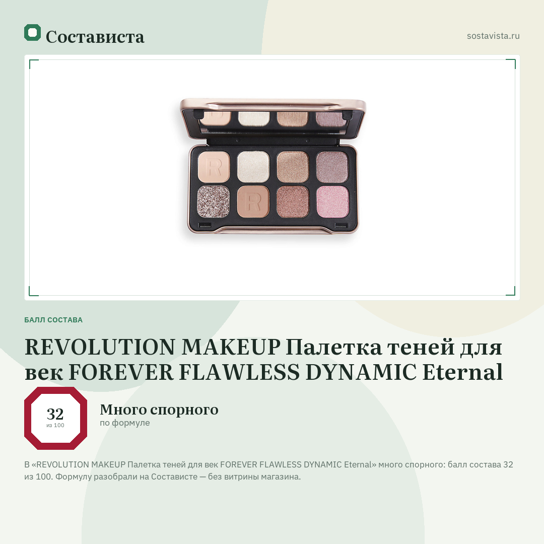 REVOLUTION MAKEUP Палетка теней для век FOREVER FLAWLESS DYNAMIC Eternal: балл состава 32 из 100 — Состависта