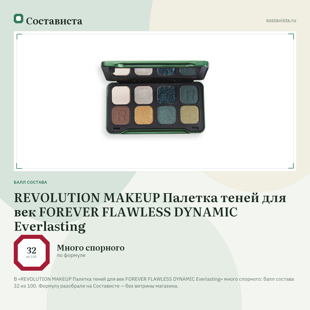 REVOLUTION MAKEUP Палетка теней для век FOREVER FLAWLESS DYNAMIC Everlasting: балл состава 32 из 100 — Состависта