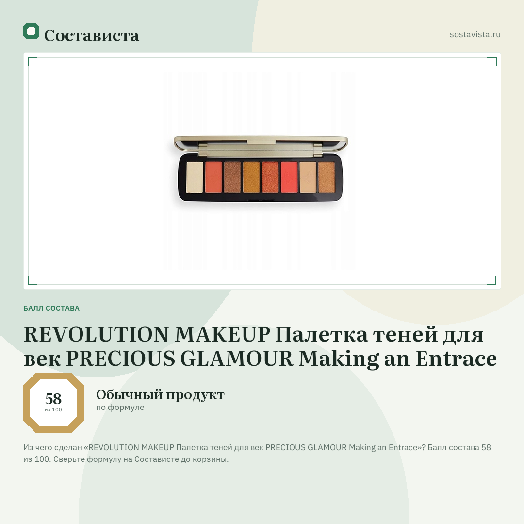 REVOLUTION MAKEUP Палетка теней для век PRECIOUS GLAMOUR Making an Entrace: балл состава 58 из 100 — Состависта