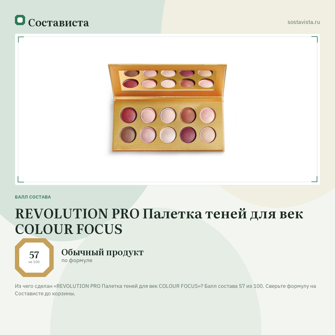 REVOLUTION PRO Палетка теней для век COLOUR FOCUS: балл состава 57 из 100 — Состависта