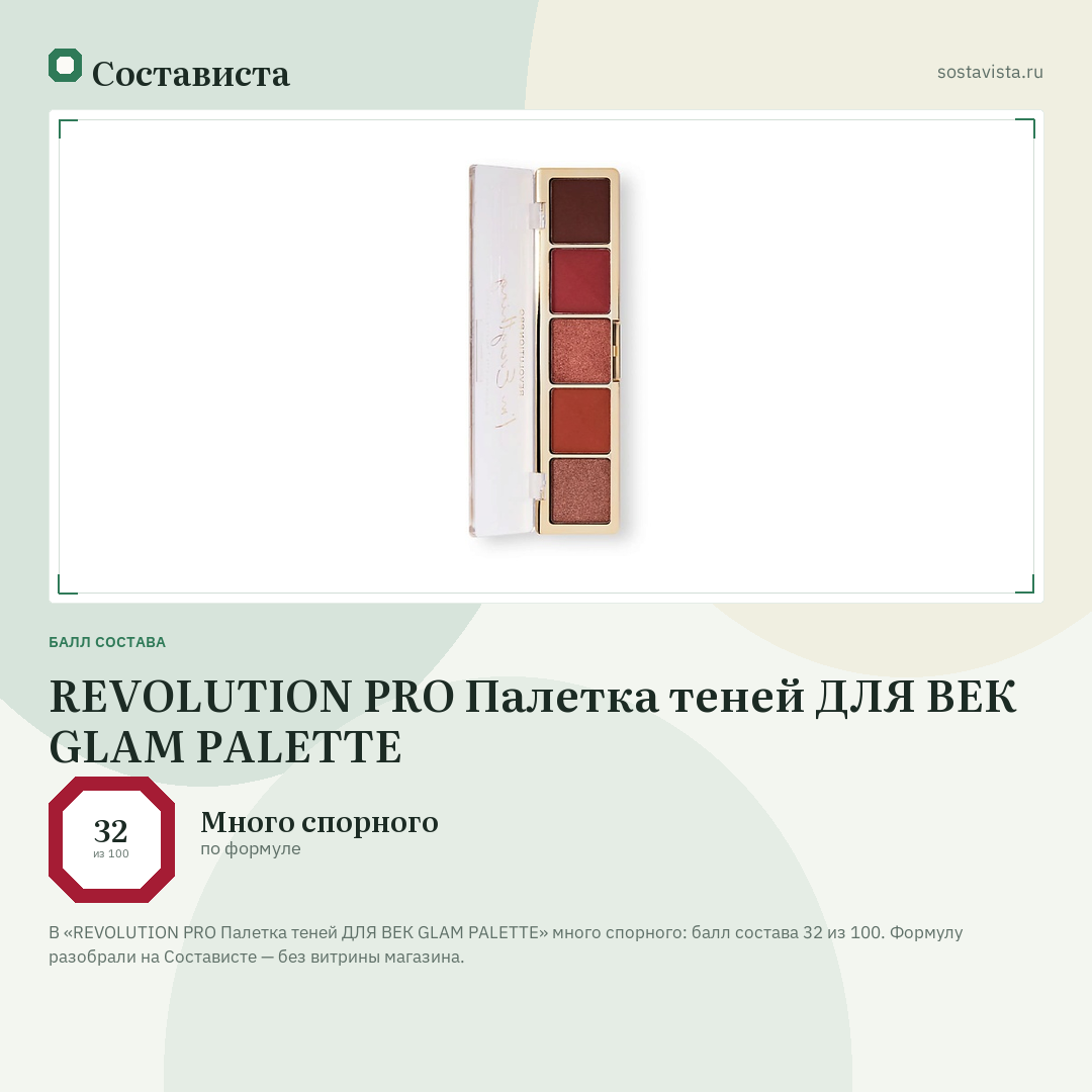 REVOLUTION PRO Палетка теней ДЛЯ ВЕК GLAM PALETTE: балл состава 32 из 100 — Состависта